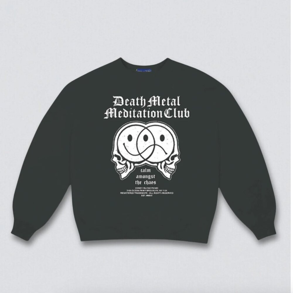 Coney Island Picnic Graphic Sweatshirt XXL Washed Black Oversized Crewneck